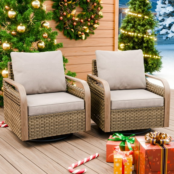 EAGLE PEAK Outdoor Rocking Chairs with Cushions, Set of 2, Brown/Gray