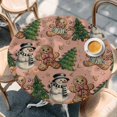 thumbnail image 2 of Pink Christmas Round Tablecloth, Fitted Table Cover with Elastic for 45"-54" Round Tables, Xmas Tree Gingerbread Snowman Winter Table Cloth Outdoor Indoor Dinning Party Waterproof Tablecloths, 2 of 7