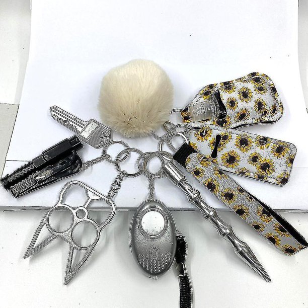 LLavero de cadena para autodefensa, alarma de seguridad Personal, Mini llavero multifunción, conjunto de protección de Lobo de autodefensa, 9 Uds.