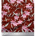 thumbnail image 1 of Soimoi Red Japan Crepe Satin Fabric Leaves & Freesia Floral Fabric Prints By Yard 42 Inch Wide, 1 of 3