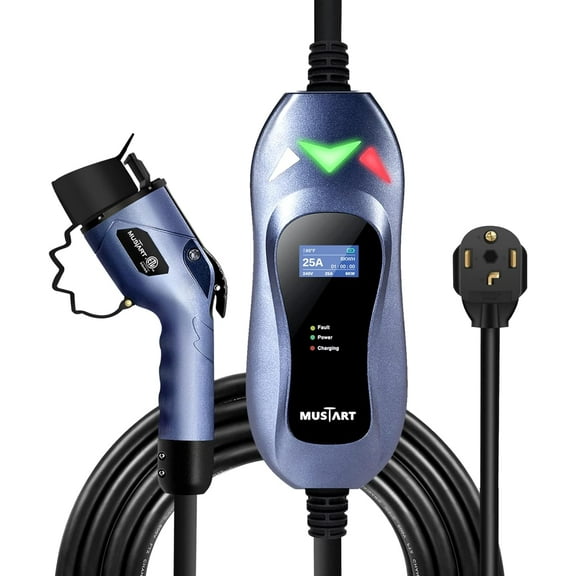 MUSTART Level 2 Portable EV Charger (240 Volt, 25ft Cable, 26 Amp), Electric Vehicle Charger Plug-in EV Charging Station with NEMA 14-30P （Update Version）