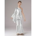 thumbnail image 3 of Nyeemya Girls Gymnastics Leotard Sparkle Disco Costume Hip Hop Jazz Dance Leotard Flared Jumpsuit Silver 12, 3 of 7