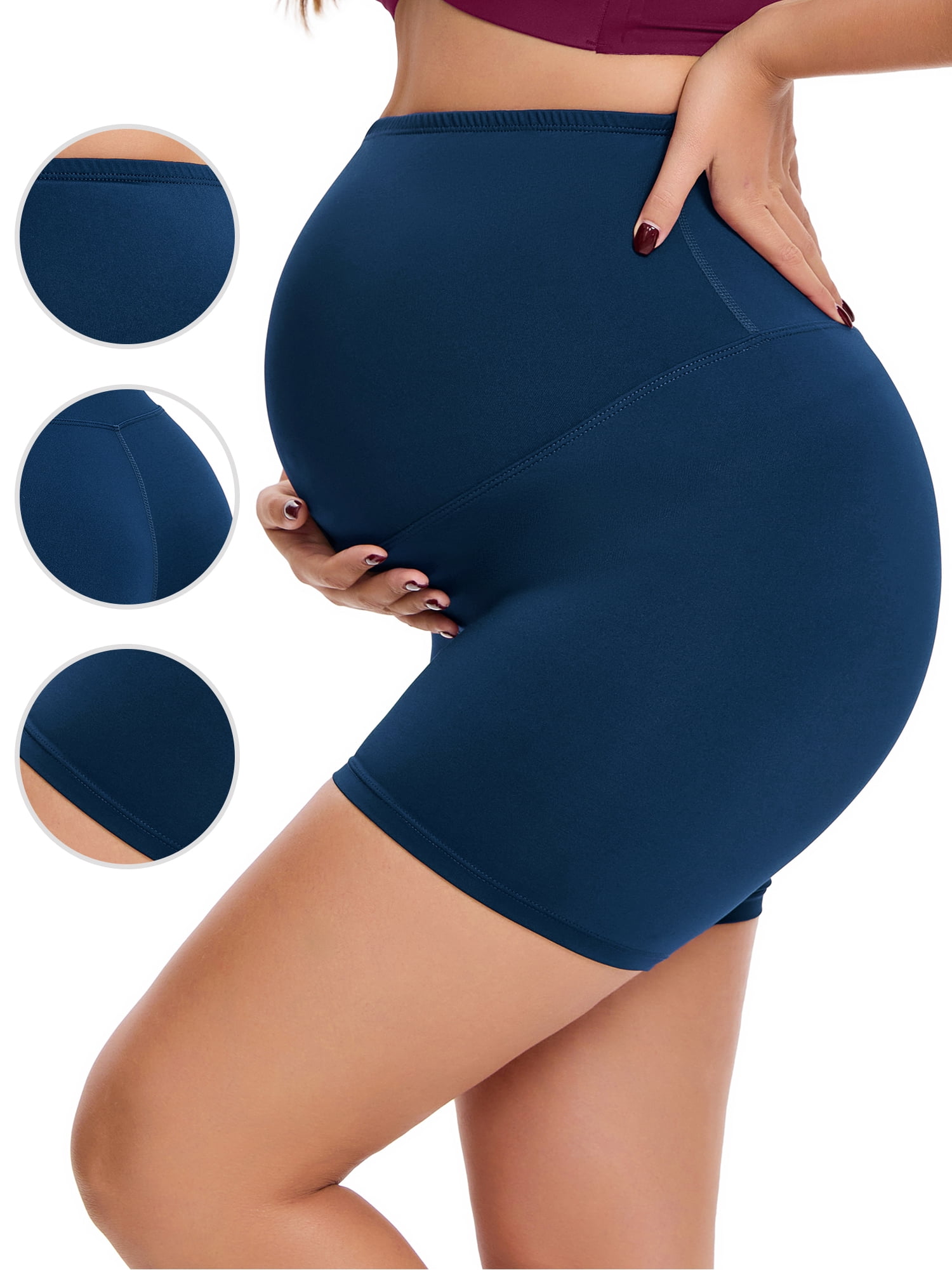 DARING DIVA Women's Maternity Mid Thigh Belly Support High Waist Shorts M Blue