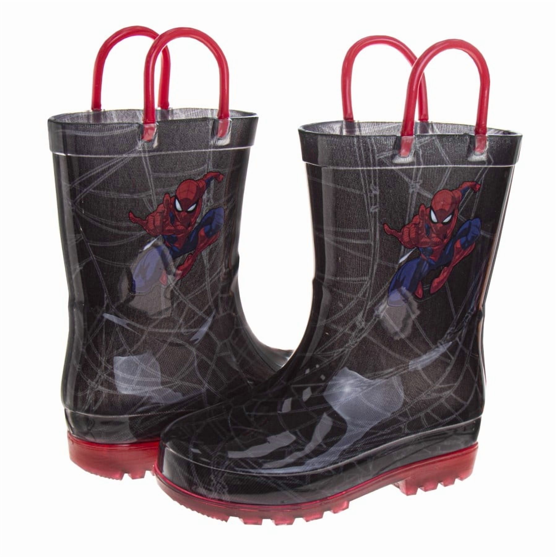 Spider, Man Boys Rain Boots. (Toddler Little Kids), Black Red, Size: 7-8