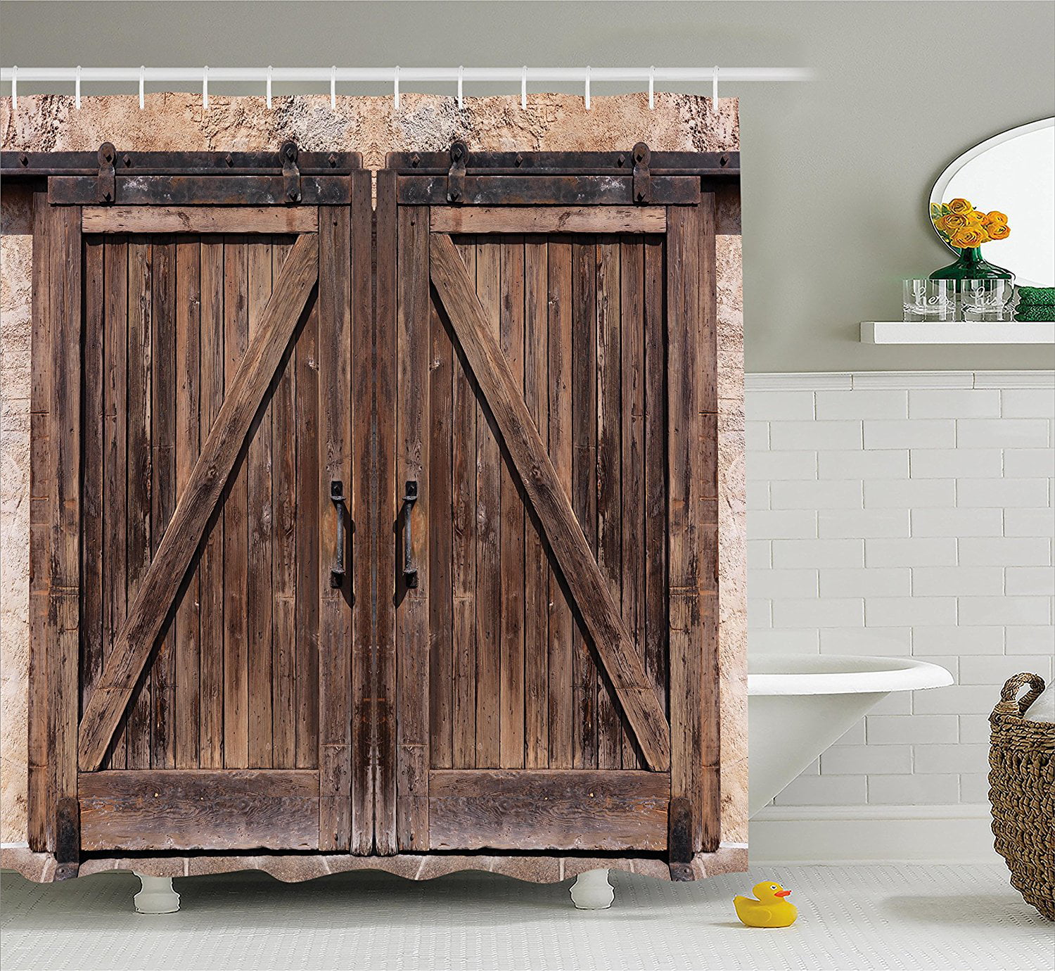 Sunflower Farm Shower Curtain Sets Rustic Wood Barn For Bathroom Decor & Hooks 