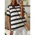 thumbnail image 2 of Womens Shirts Striped Color Block T Shirts Crewneck Pullover Tops Short Sleeve Tunic Tops Oversized Basic Tees, 2 of 6
