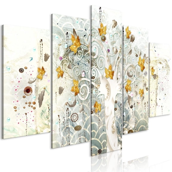 Tiptophomedecor Abstract Canvas Wall Art - Autumn Leaves 5 Piece - Stretched & Framed Ready To Hang Art