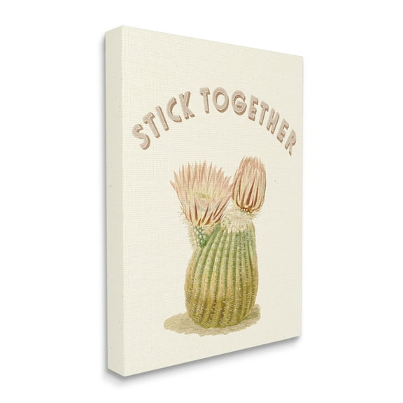 Stupell Industries Stick Together Retro Typography Floral Cactus Blooming Botanical & Floral Painting Gallery Wrapped Canvas Print Wall Art, 16 x 20