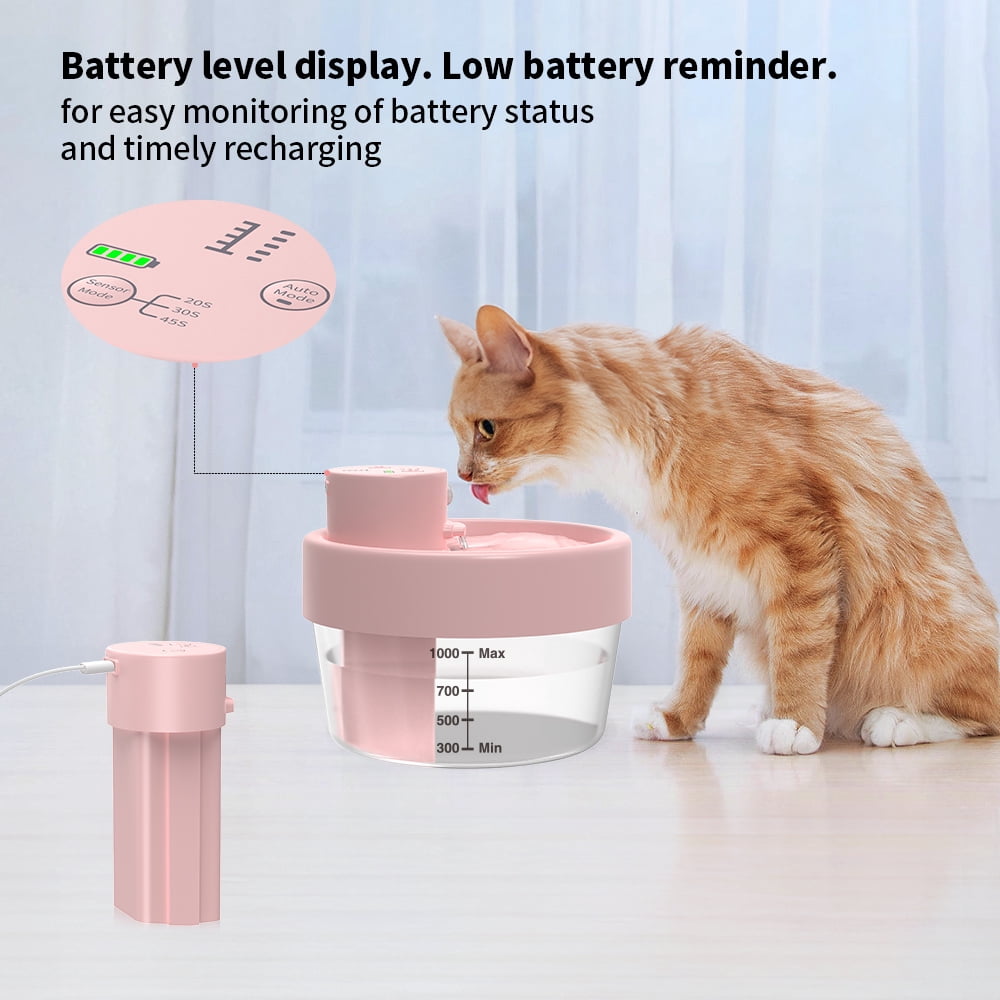 Charkool Cat Water Fountain,Rechargeable Automatic Pet Fountain, Sensitive Sensor Cat & Dog Water Dispenser,Pink