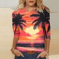 thumbnail image 2 of CYMMPU Floral Printed 3/4 Sleeve Crew Neck Loose Fit Blouses for Women Dressy Casual Spring Tunic Tops Fall Fashion Shirts Empire Waist A Line T-Shirts Orange XXL, 2 of 5