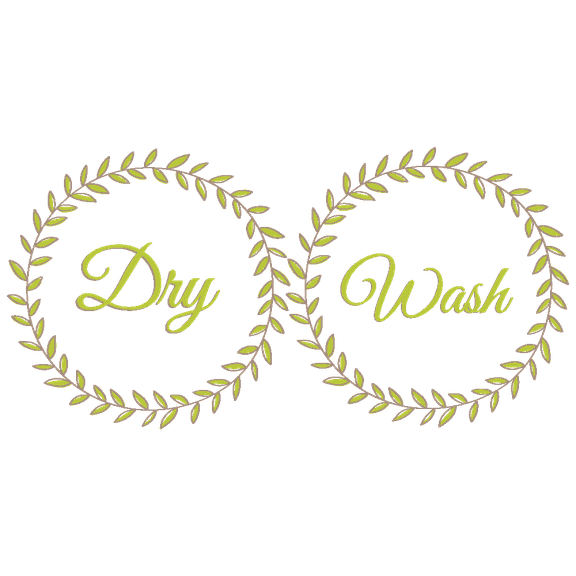 Vinyl Adhesive Washing Machine Door Glass 10" x 10" Wash & Dry Sticker Label Lettering Art Decoration Green Leaves Circular Wreath Design Laundry & Wash Area Wall Decal