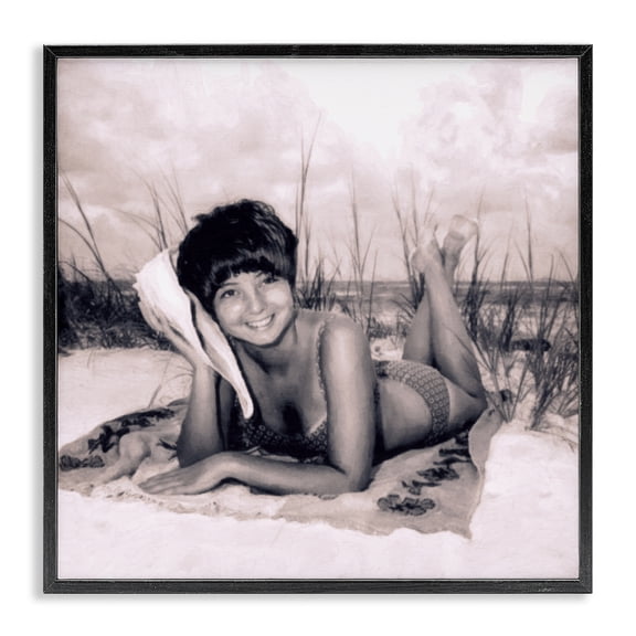 Stupell Industries Vintage Summer Girl with Conch Black Framed Giclee Art, design by Grotto Studios