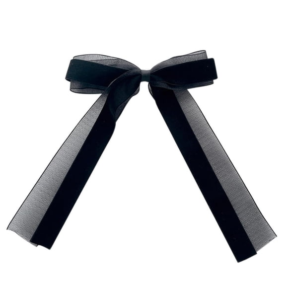 LinYooLi Black Hair Bows for Women Velvet Hair Bow Clips for Girls Tassel Ribbon Bowknot With Long Tail, Lace Bow Girls Clip Solid Hair Accessories Barrettes Claw Bow for Lady Girls, 1Pcs