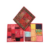 Mogul 3 Beautiful Indian Handmade Cushion Covers Vintage Embroidered Patchwork Decorative Pillow Case 16X16