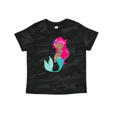 

Inktastic African American Mermaid Pink Hair Starfish Gift Toddler Toddler Girl T-Shirt