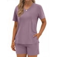 thumbnail image 2 of MOSHU 2 Piece Sets for Women Summer Lounge Short Sets Casual Oversized V Neck Shirts And Shorts Matching Fashion Outfits, 2 of 9