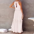 thumbnail image 6 of Mohiass Solid Color Halter Ruffle Maxi Dress for Women Sleeveless Casual 2024 Ruched Long Dress Beige S, 6 of 9