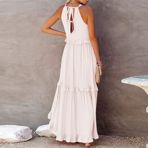 blue dress for baby girl Maria Chiara Illusion Beige Ruffle Maxi Dress – Maison-B-More Global Store