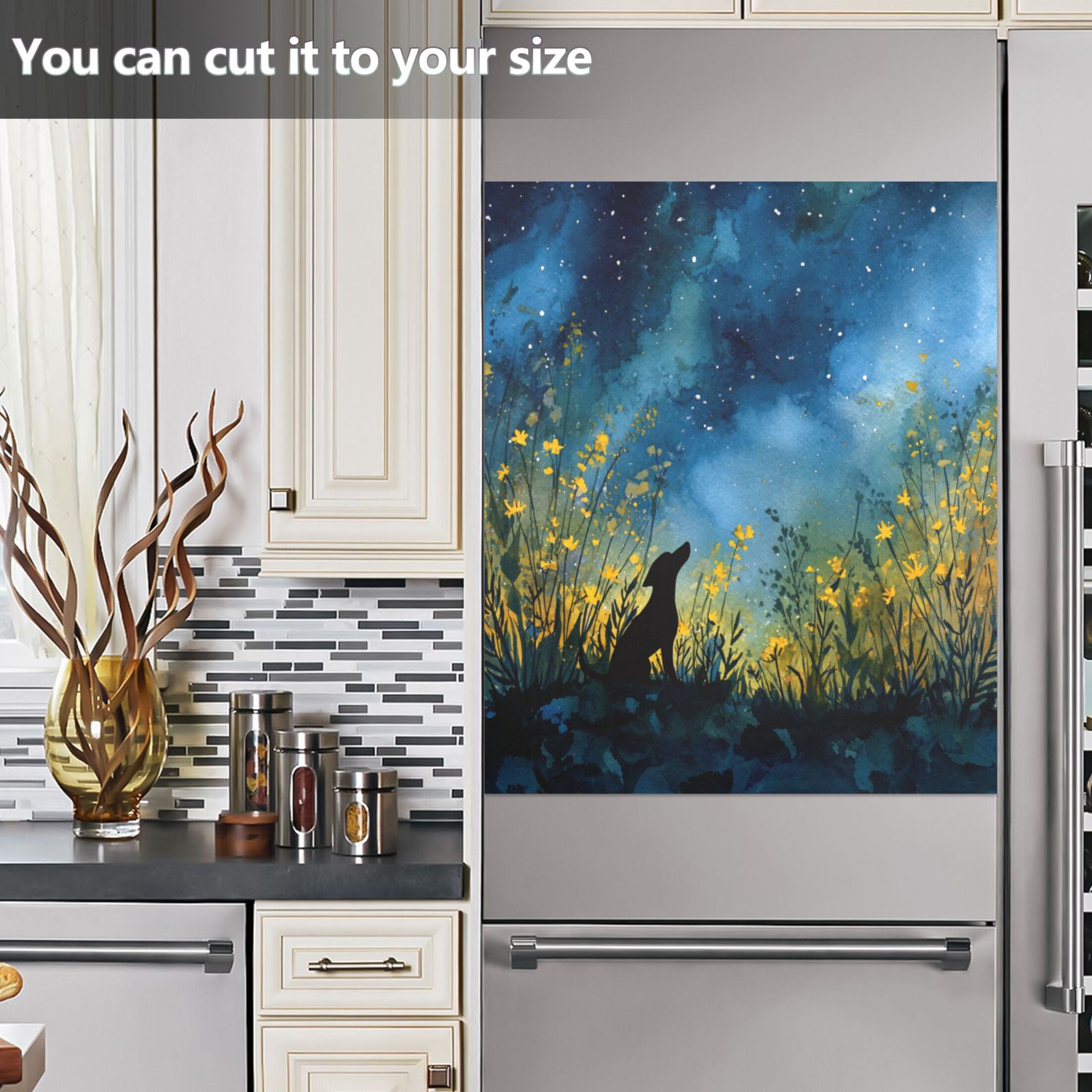 Dishwasher Magnetic Sticker 23x26 Inch Refrigerator Magnetic Sticker Washing Machine Magnetic Sticker Kitchen Panel Magnetic Sticker Home Decor Night Black Dog