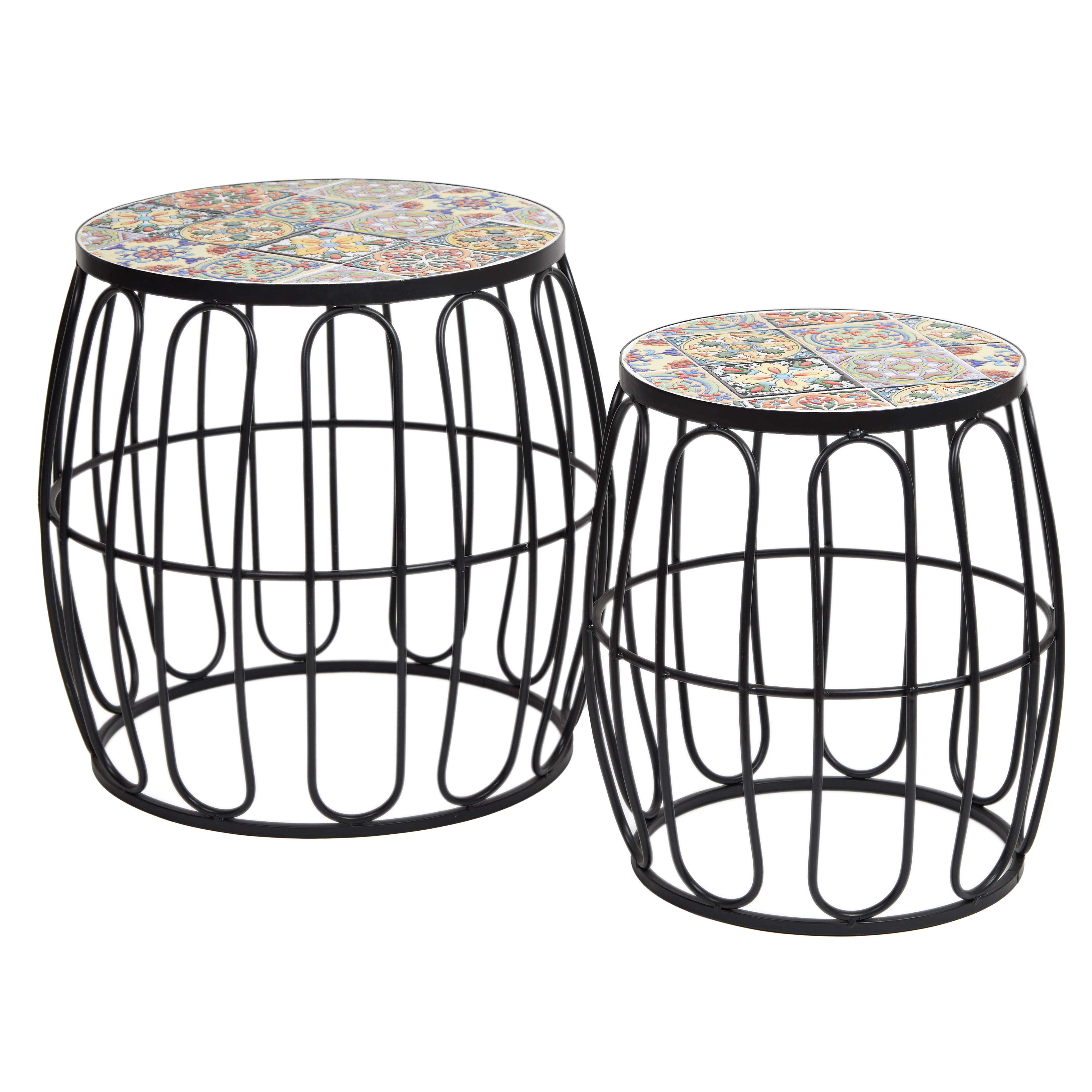 HomeView Design Mosaic Side Table Round, Ceramic, Floral (Set of 2