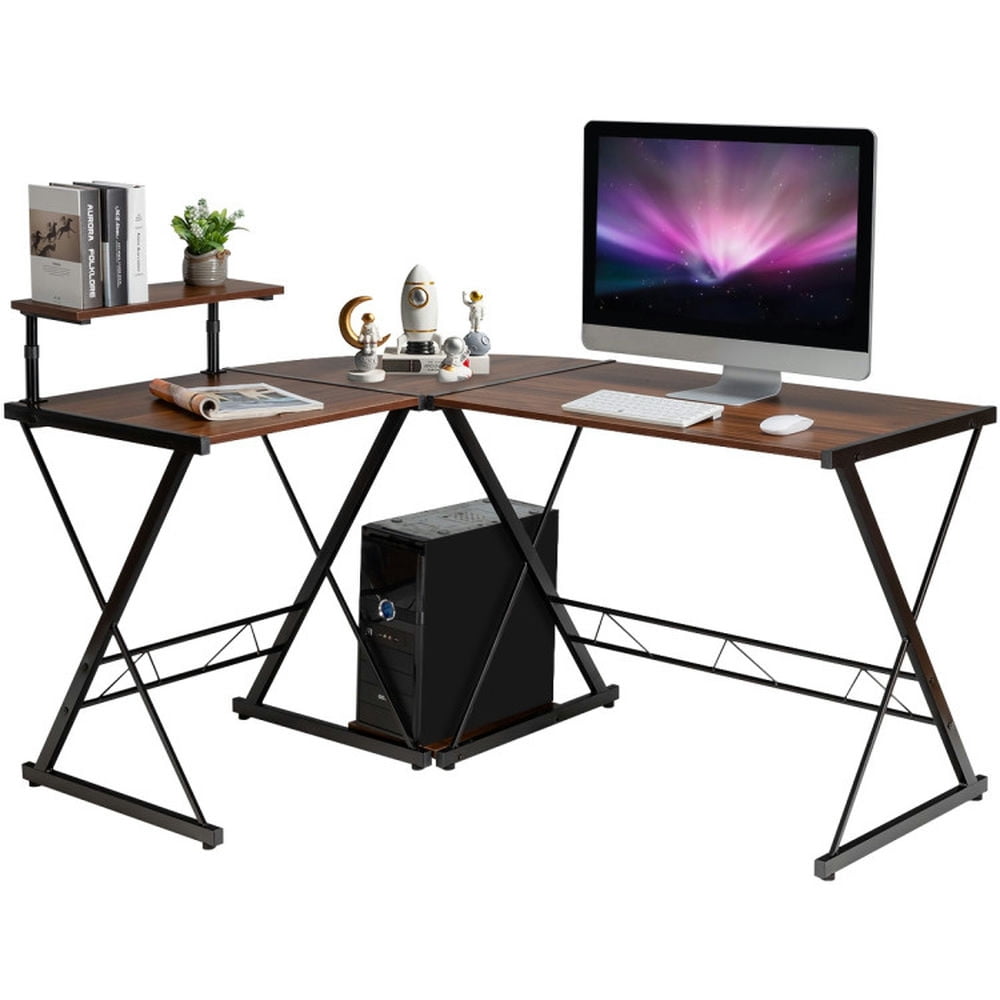 GVN L-Shaped Desk Reversible Corner Computer Desk with Movable Shelf and CPU Stand-Walnut, Desk for Bedroom, Gaming Computer Desks for Study,Working,Writing GVN L-Shaped Desk Reversible Corner Computer Desk with Movable Shelf and CPU Stand-Walnut, Desk for Bedroom, Gaming Computer Desks for Study,Working,Writing