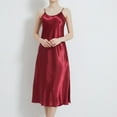 thumbnail image 2 of Defitshape Women's Sexy Satin Nightgown Spaghetti Straps Sleep Dress Summer Soft Silky Sleeveless Lightweight Summer Sleepwear Burgundy Large, 2 of 4