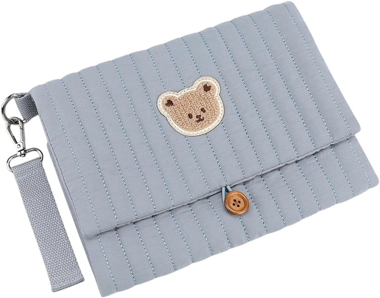 Diaper and Wipes Pouch | Cute Bear Embroidery Foldable Pouch | with Stroller Strap Compartment Diaper Bag Organizers | for
