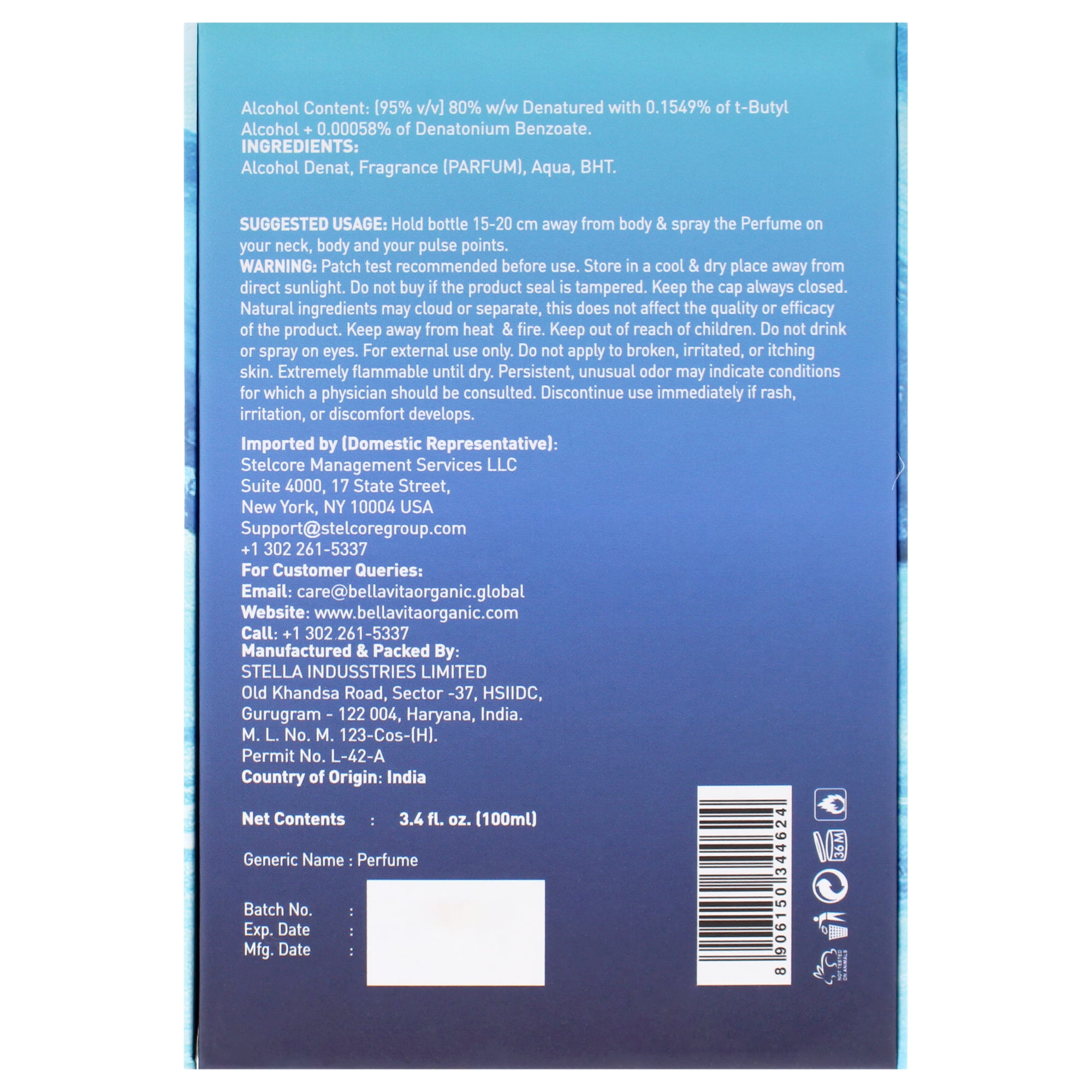 BELLAVITA OCEAN Man, Mens Cologne, 3.38 oz EDP Spray