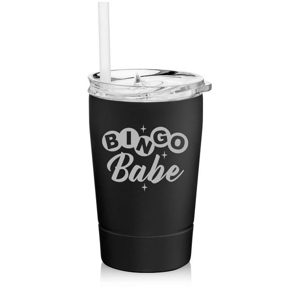 12 oz Tumbler Double Wall Stainless Steel Vacuum Insulated Coffee Travel Mug With Straw Bingo Babe