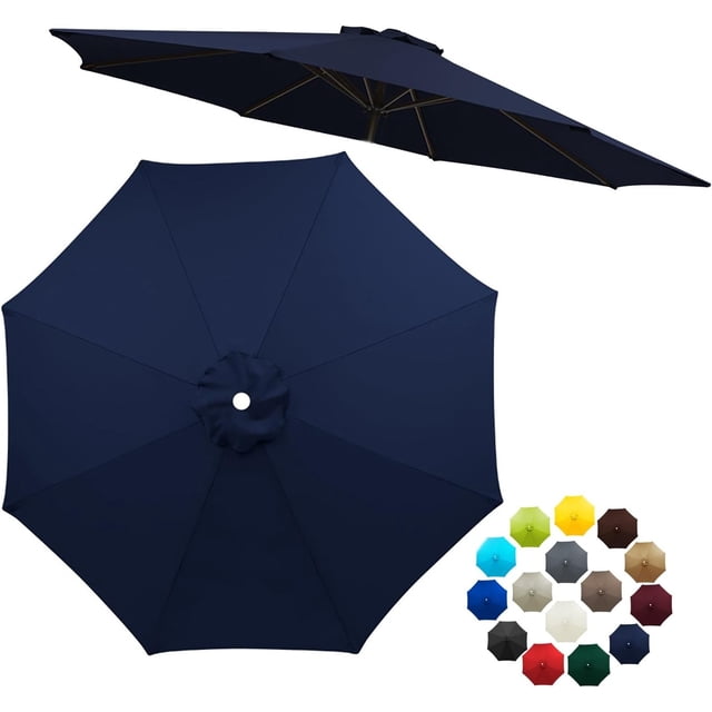 6.6ft/7.5ft/9ft/10ft Replacement Umbrella Cover, 6 Ribs 8 Ribs Outdoor Market Table Patio Umbrella Canopy Cover Replacement UV Protective Cloth(Navy Blue,10FT(8-Ribs))