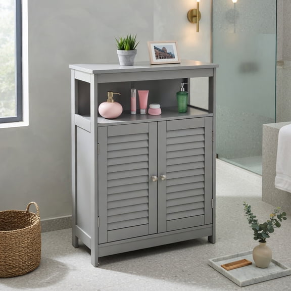 Kadyn Bathroom Cabinet, Storage Cabinet, Bathroom Storage Unit,Wood Freestanding Bathroom Storage Cabinet with Double Shutter Door-Gray