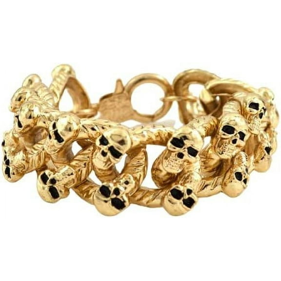 Hip-Hop Gold Tone Bracelet Covered with Skulls