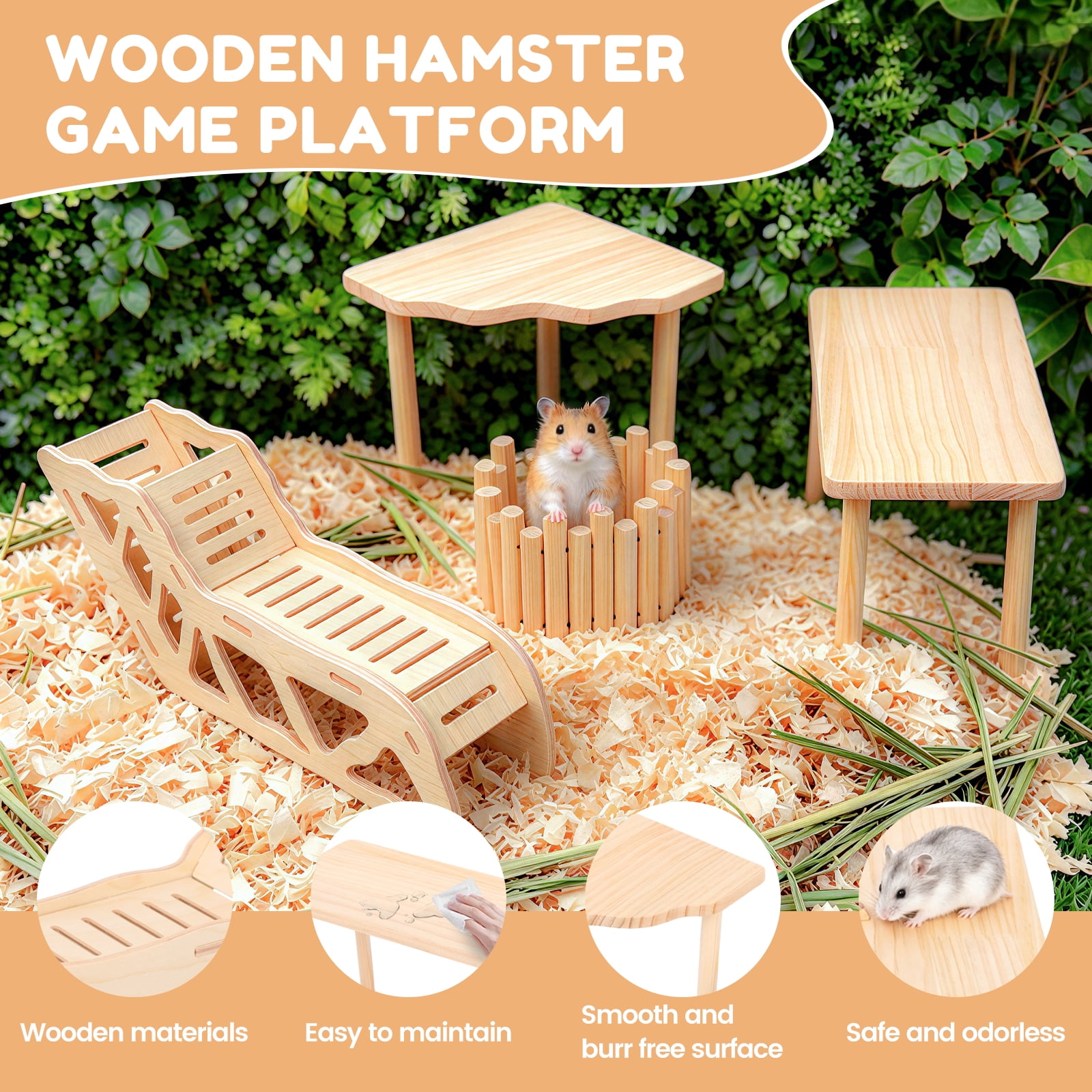 Threns 4 Pack Hamster Play Wooden Platform for Dwarf Syrian Hamsters Gerbils Mice Degus or Other Small Pets, Wooden Hamster Climbing Toy with Platform Decor