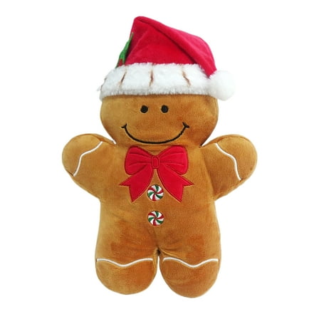 Vibrant Life Holiday Plush Dog Toy, Gingrbread Man with Santa Hat, Brown and Red, 11"
