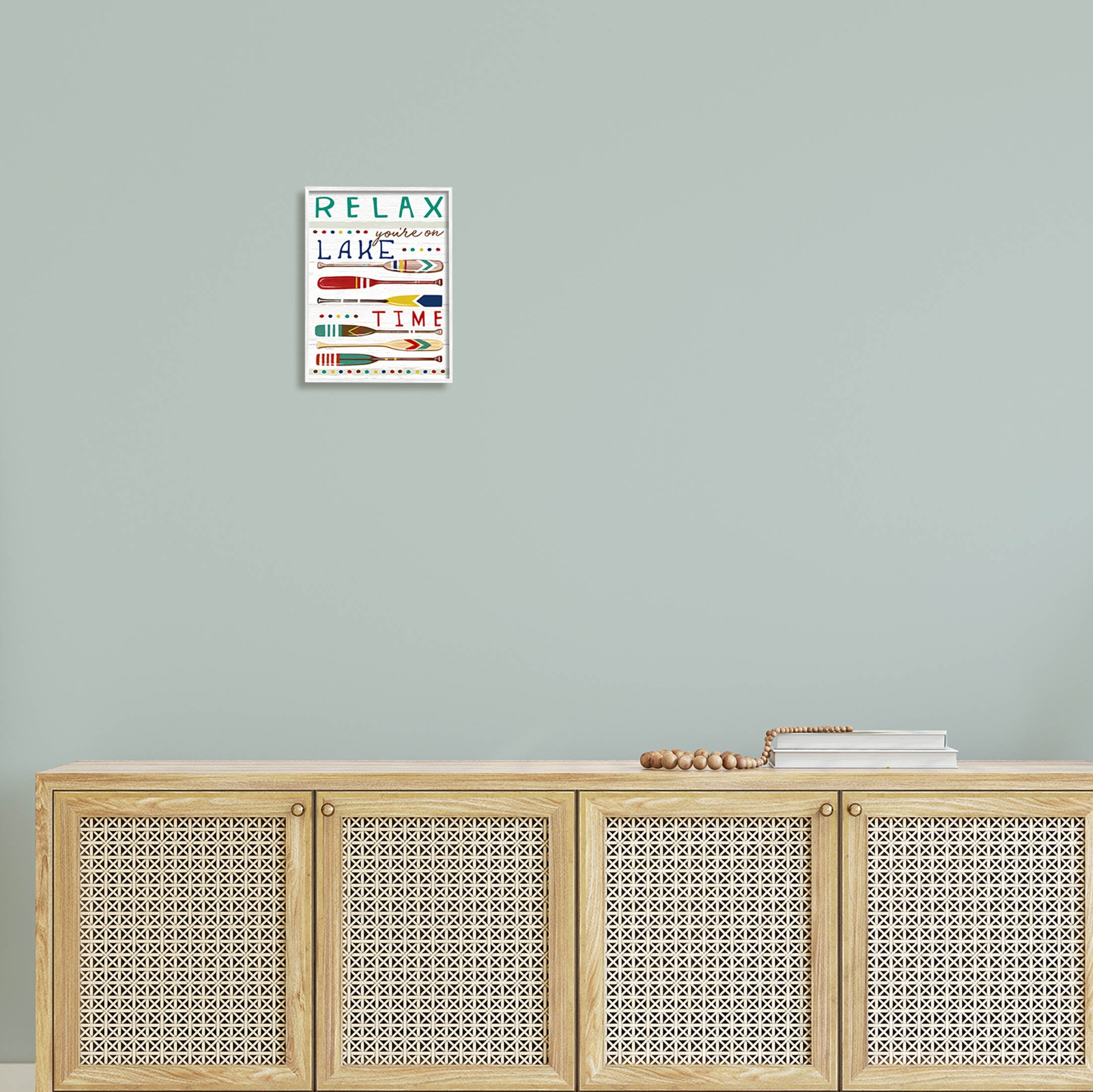 Stupell Industries Relax Lake Time Rustic Oars Graphic Art White Framed Art Print Wall Art, Design by Elizabeth Tyndall