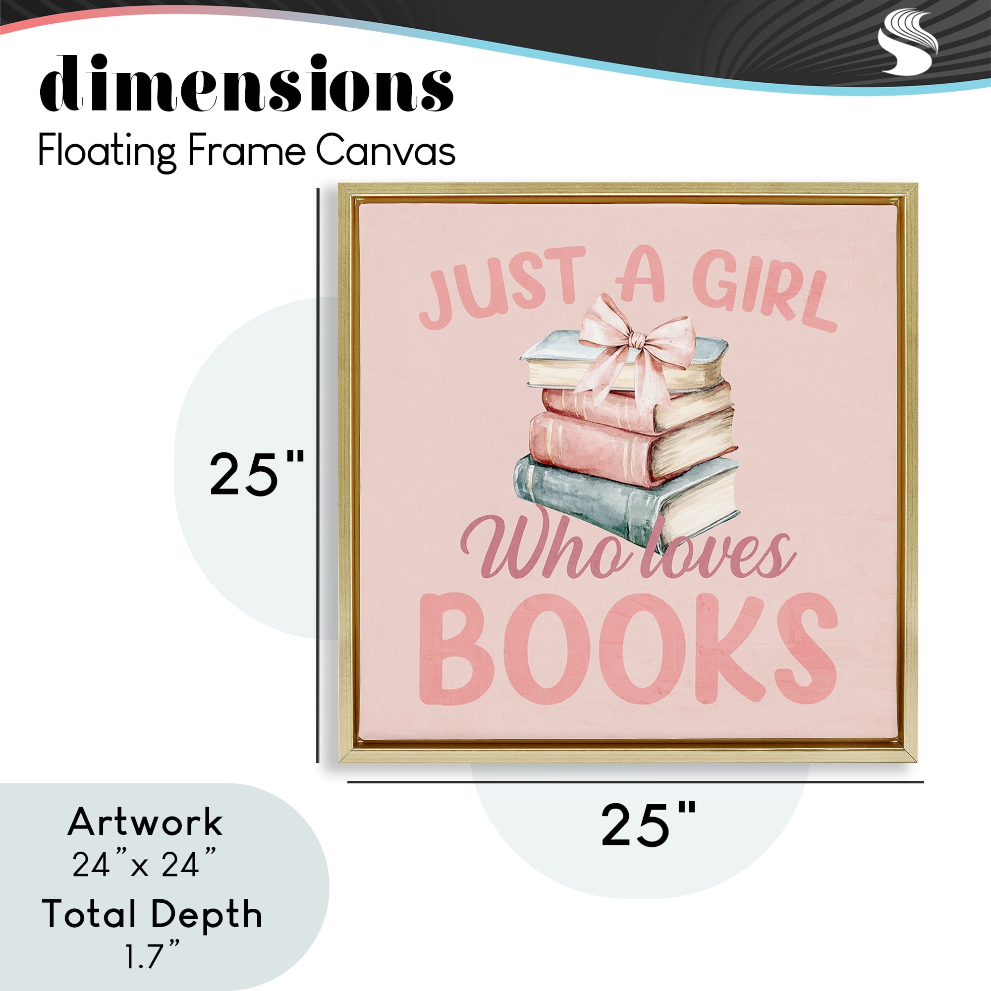 Reader Girl Who Loves Books Gold Framed Floater Canvas Wall Art, design by Kim Allen