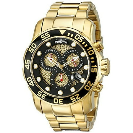 Invicta Men's Pro Diver Chrono 18K Gp Ss Black Dial Movement: Quartz