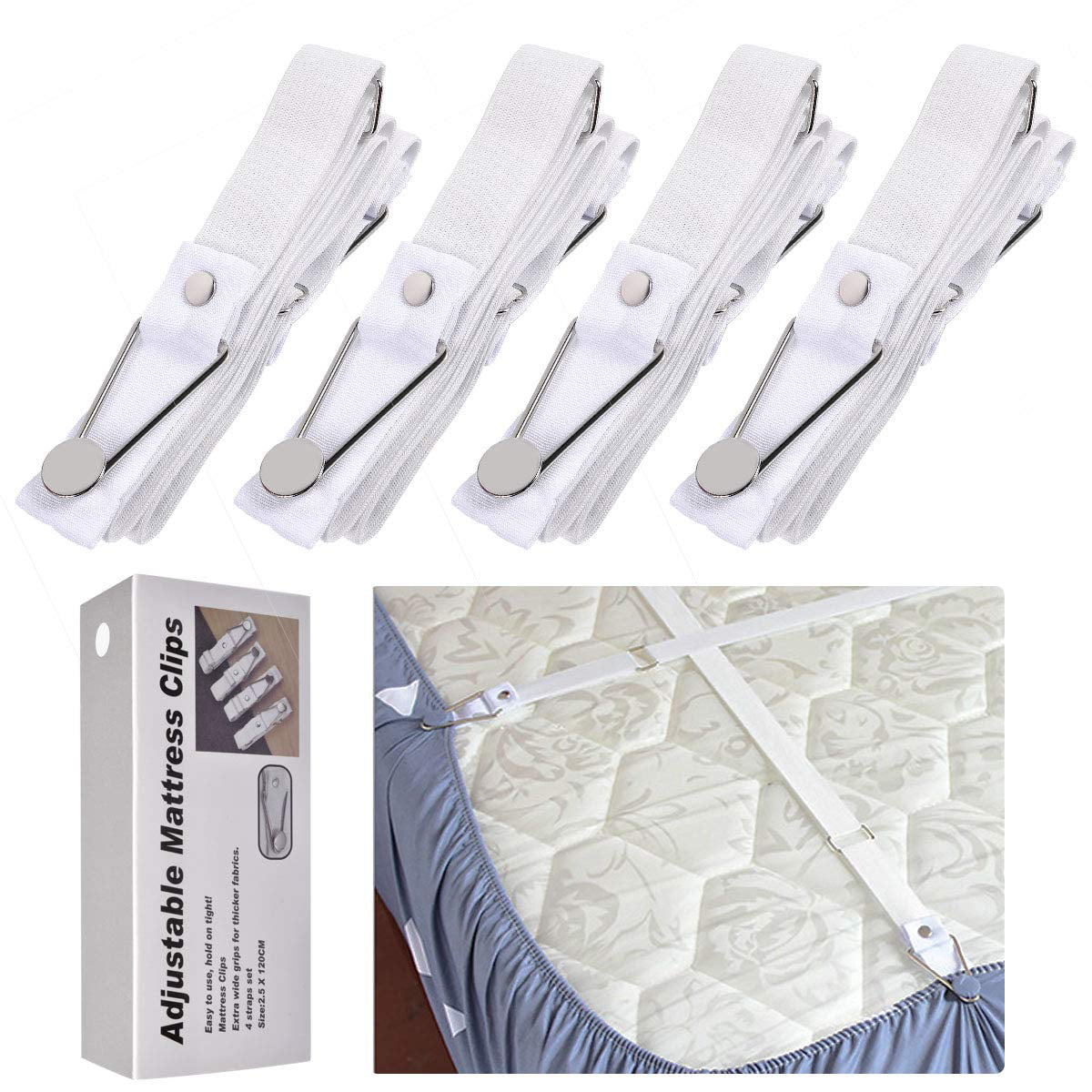 Adjustable Bed Sheet Cover Grippers Suspenders Holder Band Straps Clips Fasteners Mattress Cover Fasteners Set of 12