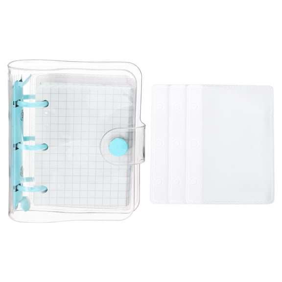 REGALWOVEN Clear 3 Ring Binder Cover, Notebook Binder Mini Refillable Loose Leaf Folder Planner, Blue
