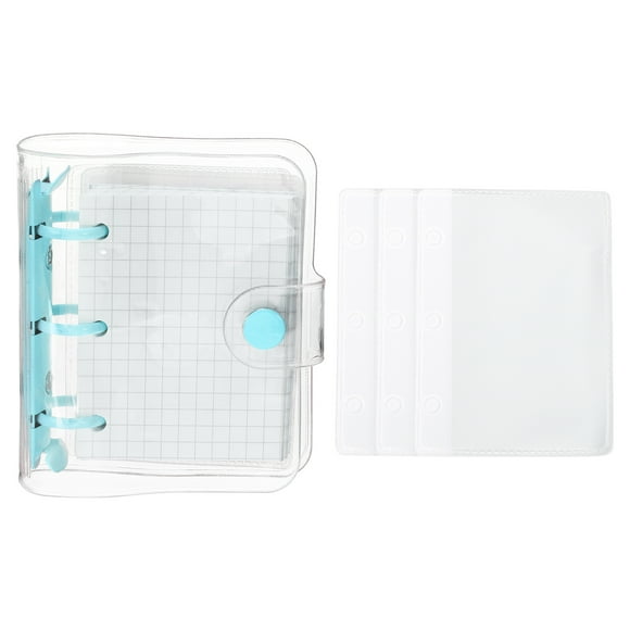 REGALWOVEN Clear 3 Ring Binder Cover, Notebook Binder Mini Refillable Loose Leaf Folder Planner, Blue