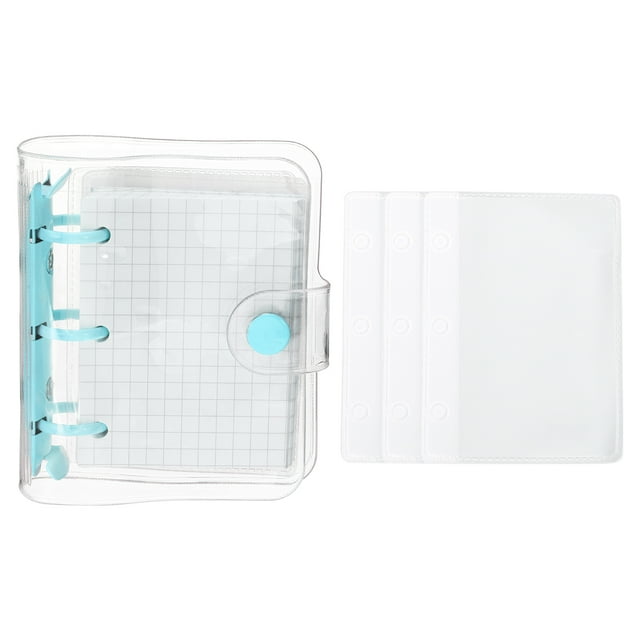 REGALWOVEN Clear 3 Ring Binder Cover, Notebook Binder Mini Refillable Loose Leaf Folder Planner, Blue