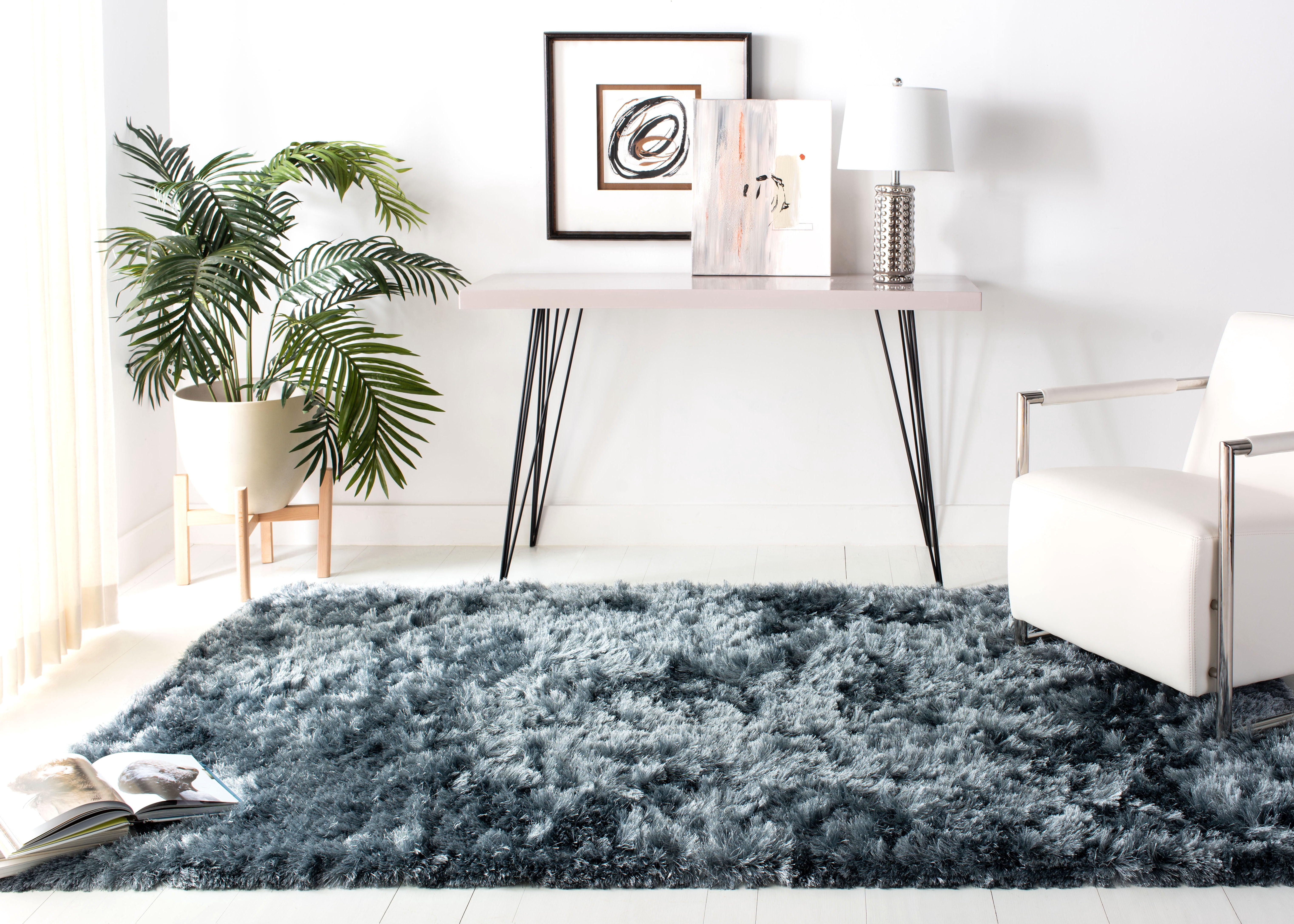 SAFAVIEH Ocean Amyas Solid Shag Area Rug, Slate, 5' x 8'