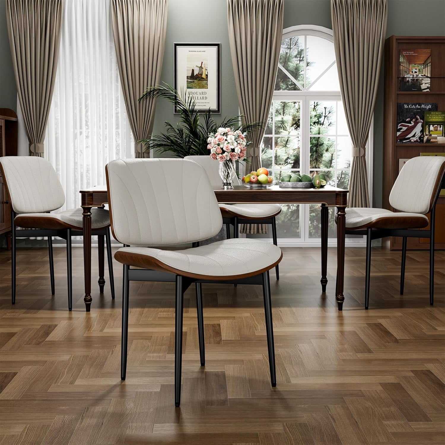 GIKPAL Dining Chairs Set of 6 PU Faux Leather Walnut for Mid-Century Modern Kitchen & Dining Room,Beige