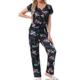 thumbnail image 2 of INSPIRE CHIC Womens Pajamas V Neck Short Sleeve Top with Drawstring Pants Sleepwear Printed Lounge Sets with Pockets S Black Floral, 2 of 6