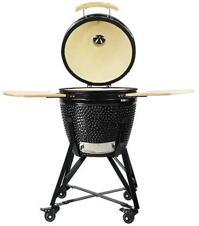 HUMOS - 20" CERAMIC KAMADO GRILL. BLACK. COOKER + OVEN + SMOKER. WITH TROLLEY WITH WHEELS AND CAST IRON VENT - image 4 of 5