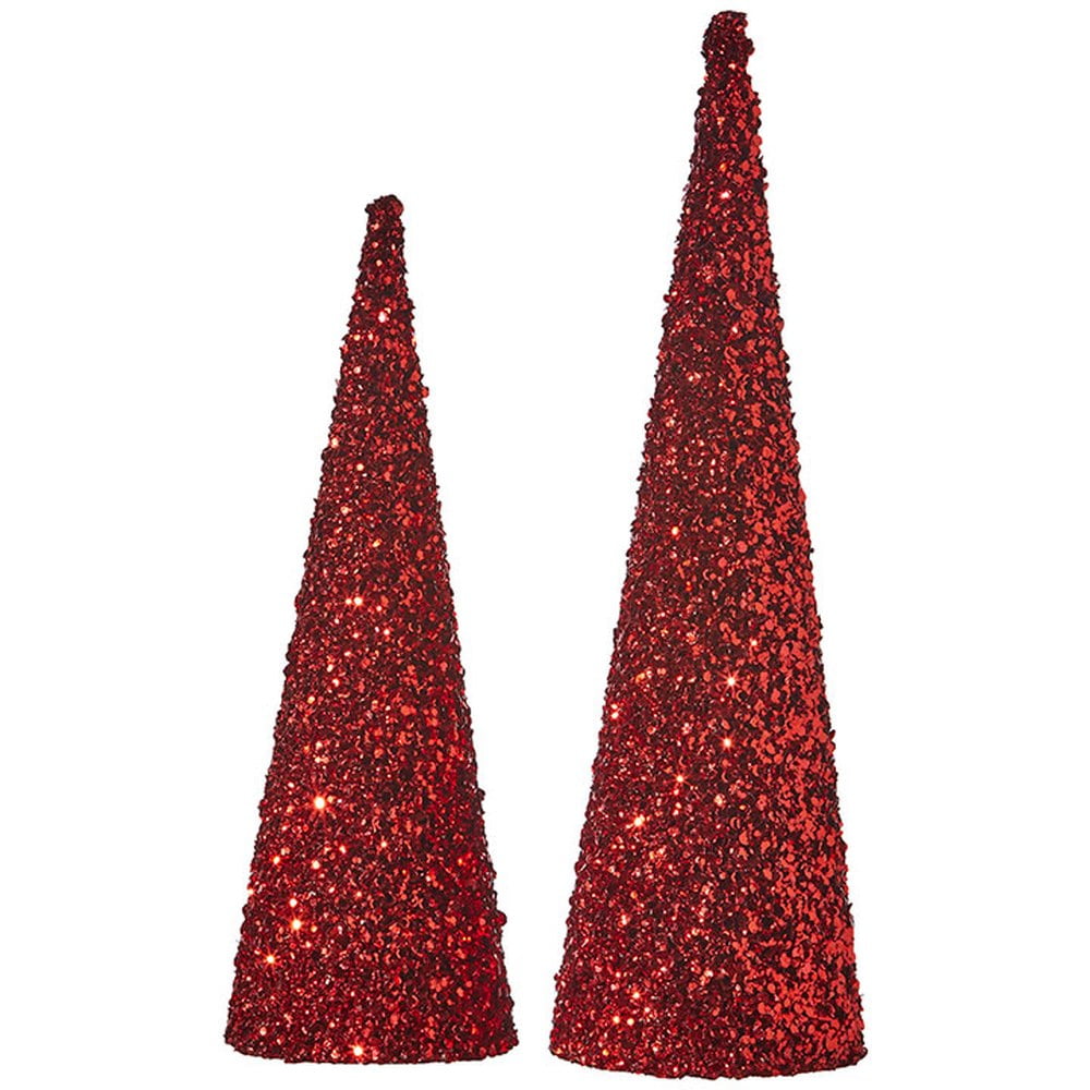 Raz Imports Mary Ann Bright 20" Red Sequin and Glitter Cone Tree, Set