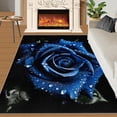 thumbnail image 3 of Blue Rose Rugs for Living Room - 3D Roses Area Rug, 3x5 Rug, Black Background Washable Non Slip Rugs, Black Blue Carpet, Modern Floral Carpet - Wedding Valentines Day Home Decor Gifts for Women, 3 of 4