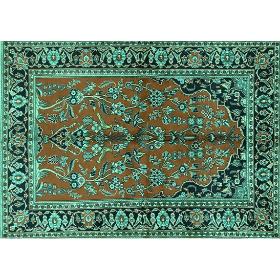 Ahgly Company Indoor Rectangle Persian Turquoise Blue Traditional Area Rugs, 8' x 10'