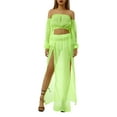 thumbnail image 2 of TSEXIEFOOFU Women 2 Piece Swim Cover Up Skirt Set Mesh Sheer See-Thru Double Slit Boho Bikini Coverups, 2 of 9