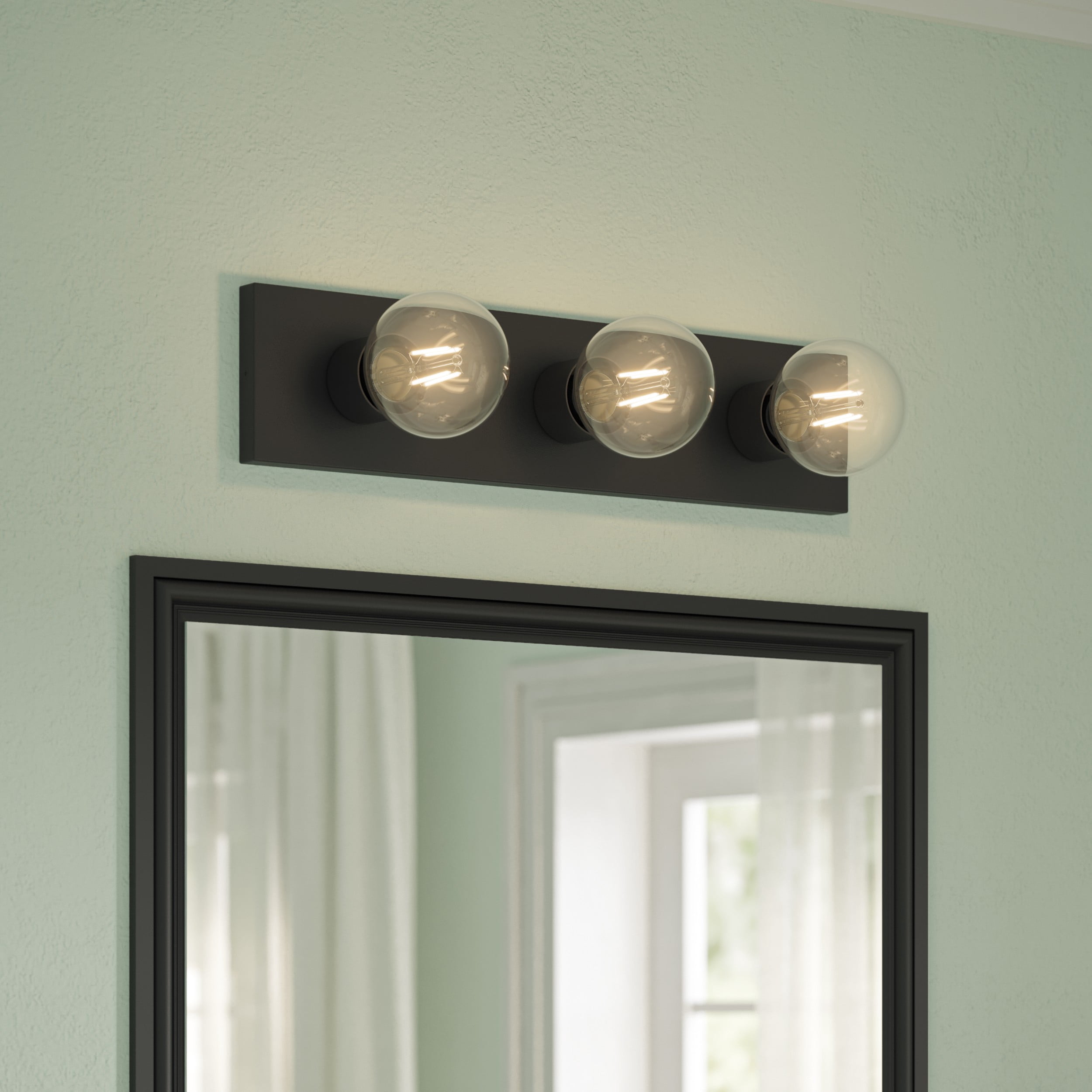 Mainstays Hollywood Style 60-Watt 3-Light Matte Black Bathroom Vanity Light Fixture